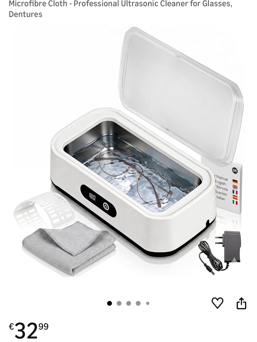 Ultrasonic Cleaner for Glasses and Jewelry - White